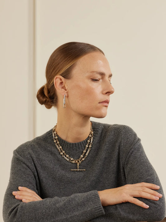 Image of Earrings. Product name - Stirrup 14-karat Gold Diamond Earrings in Multi colour by brand - Lucy Delius