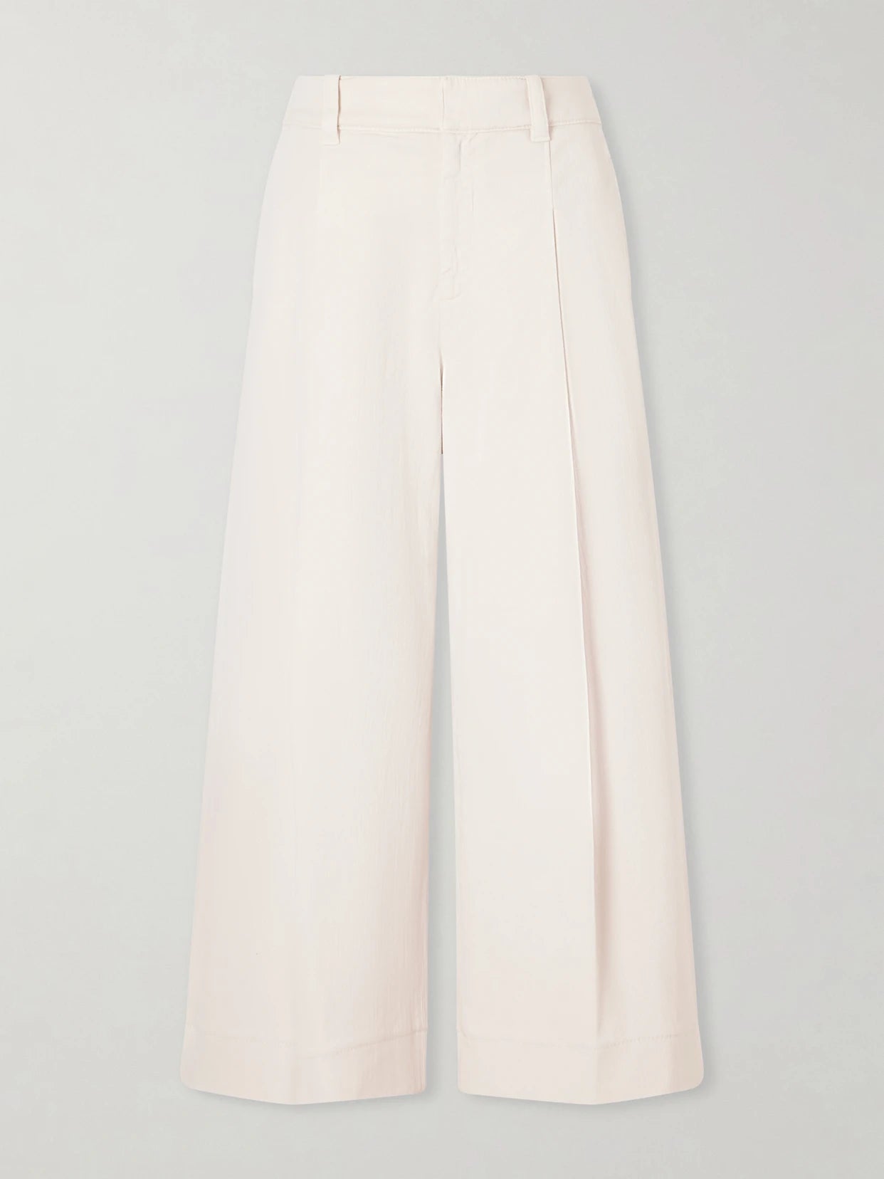 Image of a model wearing Pants. Product name - Cotton-blend Wide-leg Pants in Cream colour by brand - Brunello Cucinelli