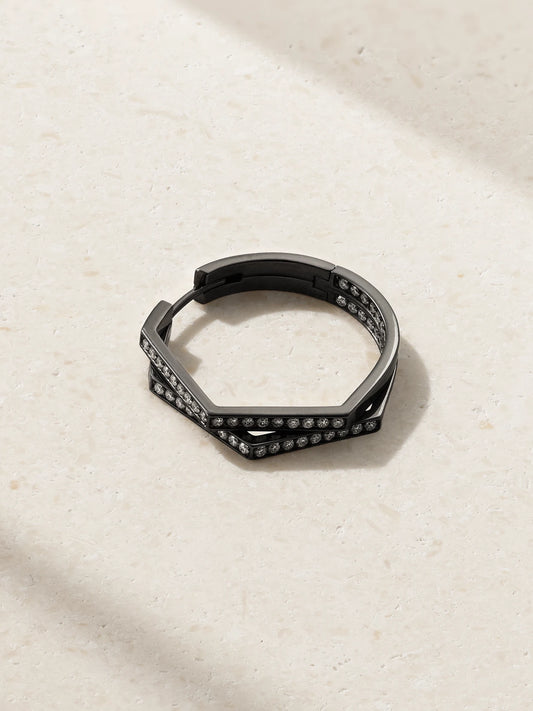 Antifer Medium 18-karat Blackened Gold Diamond Single Hoop Earring