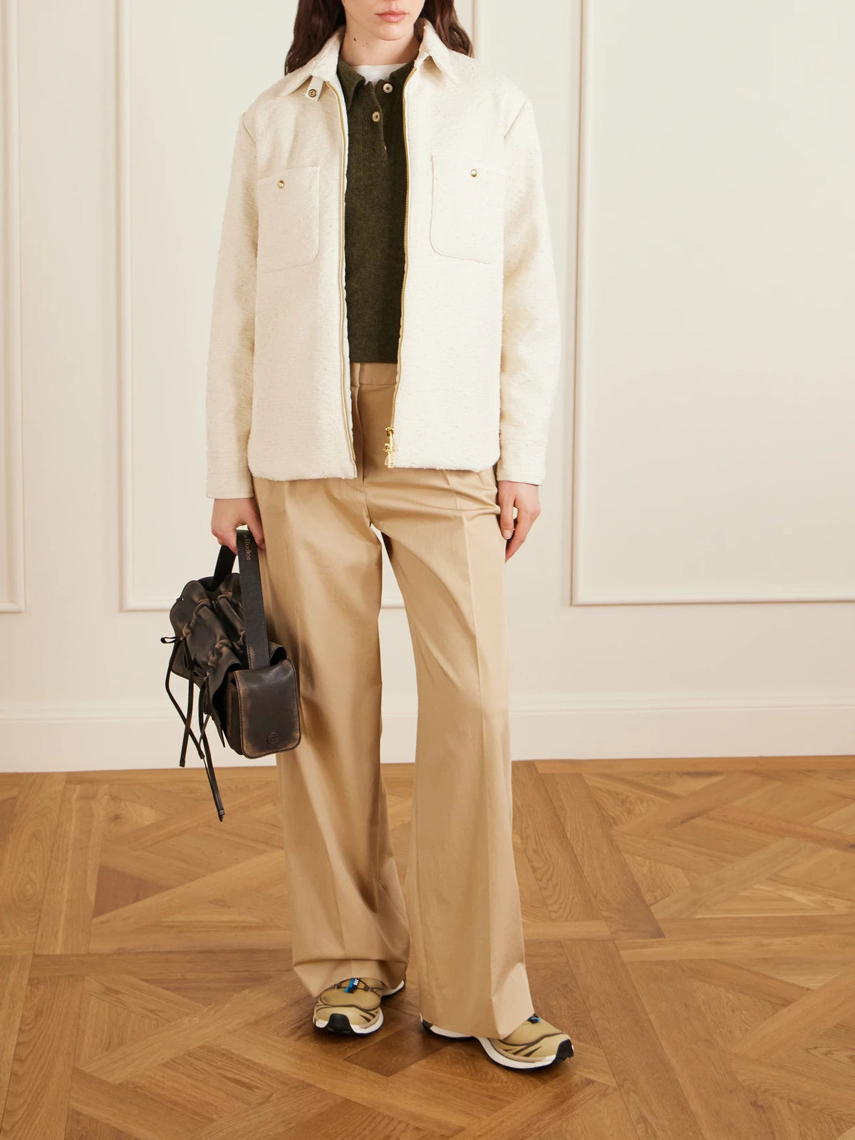 Image of Coats & Jackets. Product name - Appliquéd Quilted Shell And Tweed Down Jacket in Beige colour by brand - Moncler