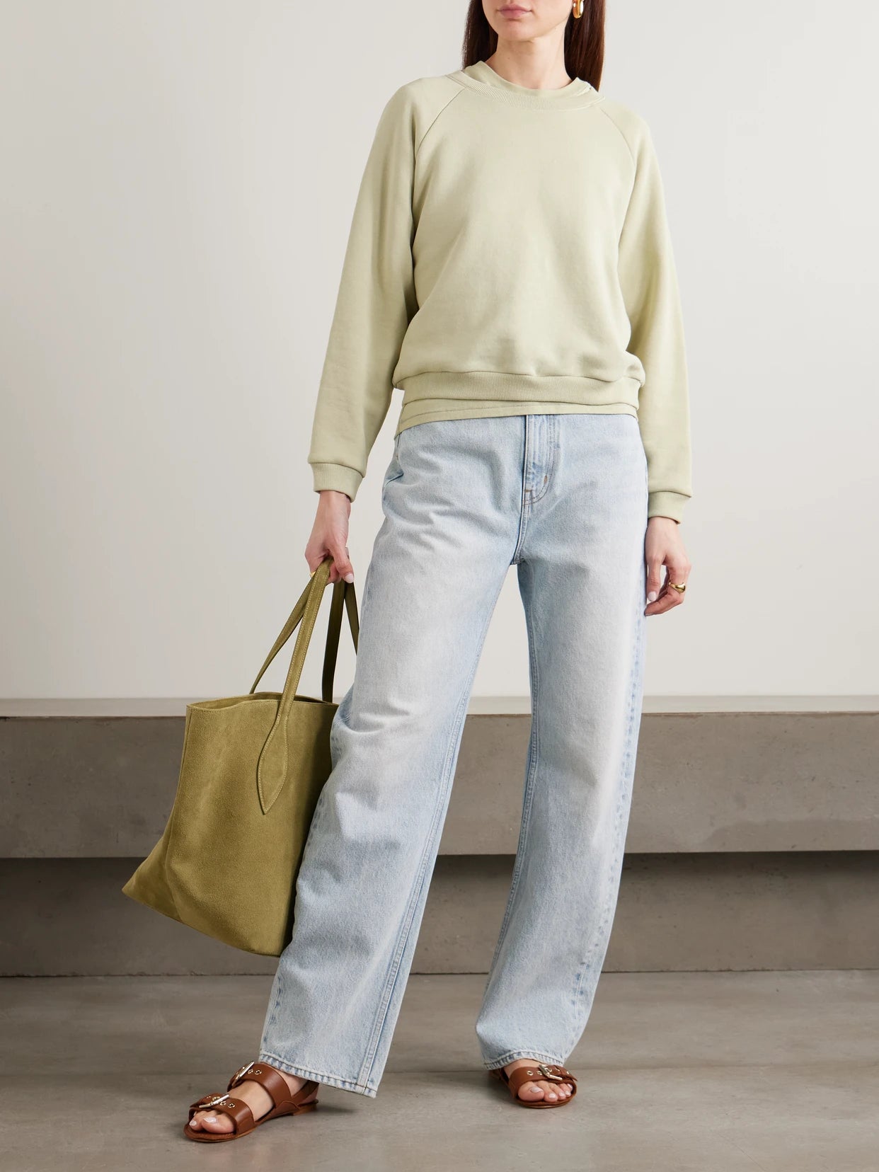 Image of Jeans. Product name - The Fan Mid-rise Wide-leg Jeans in Light denim colour by brand - Jamie Haller