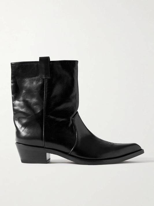 Clive Embroidered Leather Ankle Boots