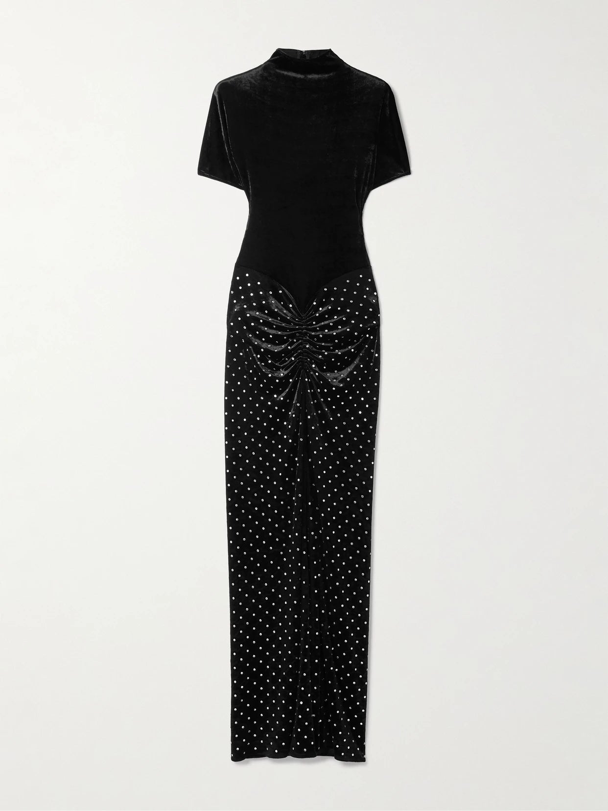 Image of Dresses. Product name - Crystal-embellished Ruched Velvet Midi Dress in Black colour by brand - Alaïa