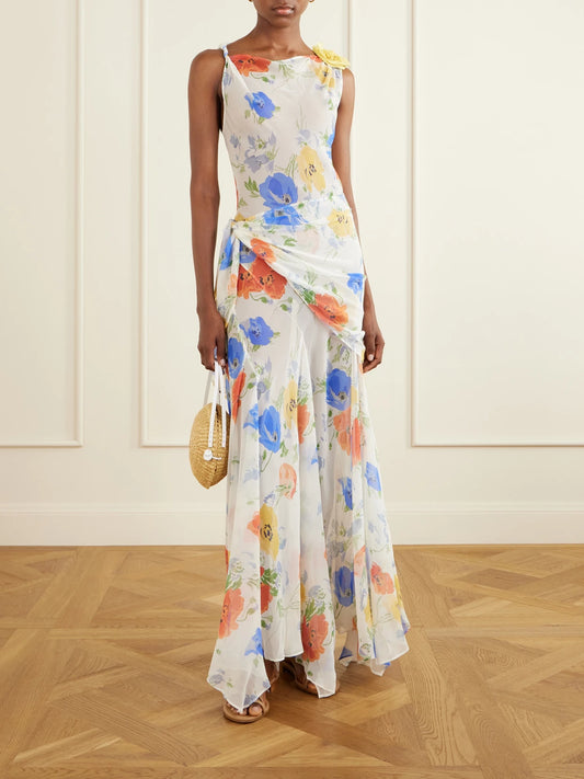 Image of Dresses. Product name - Zephrine Floral-print Silk-chiffon Maxi Dress in Multi colour by brand - DÔEN