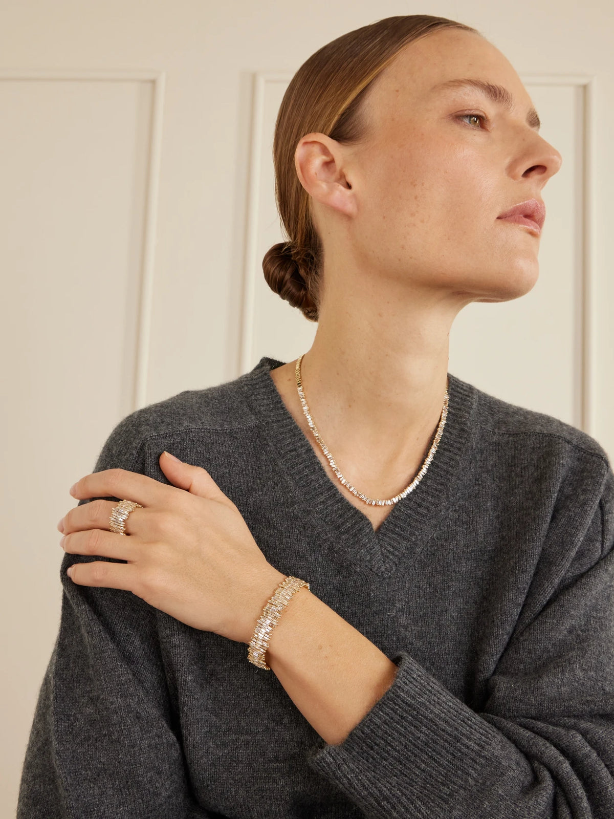 Image of Necklaces. Product name - 18-karat Gold Diamond Tennis Necklace in Multi colour by brand - Suzanne Kalan