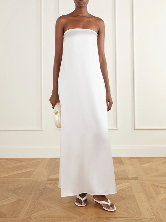 Image of Dresses. Product name - Edith Strapless Silk-satin Maxi Dress in White colour by brand - THE PARK