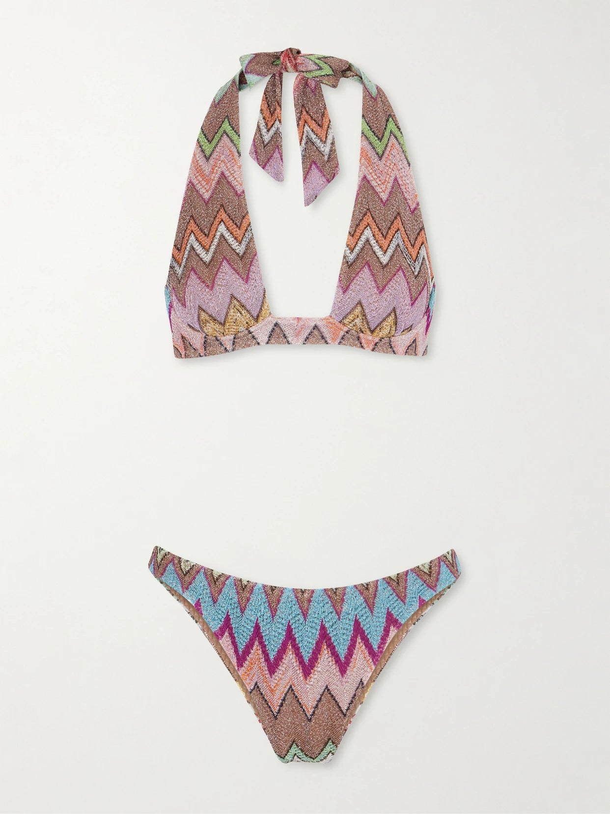 Mare Striped Metallic Crochet-knit Bikini