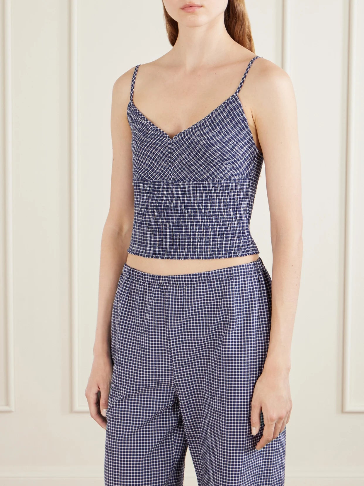 Anora Smocked Striped Stretch-knit Cotton-blend Top