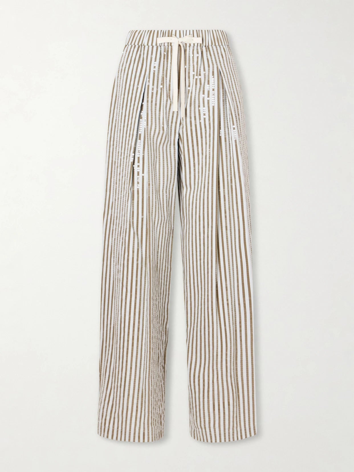 Pj Sequin-trimmed Striped Cotton-blend Wide-leg Drawstring Pants