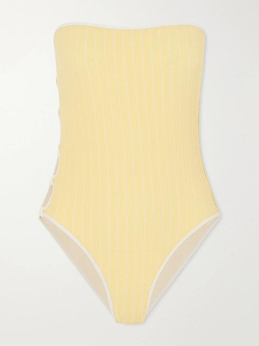 Image of Swimwear. Product name - Golden Cut-out Jacquard Swimsuit in Yellow colour by brand - Eres