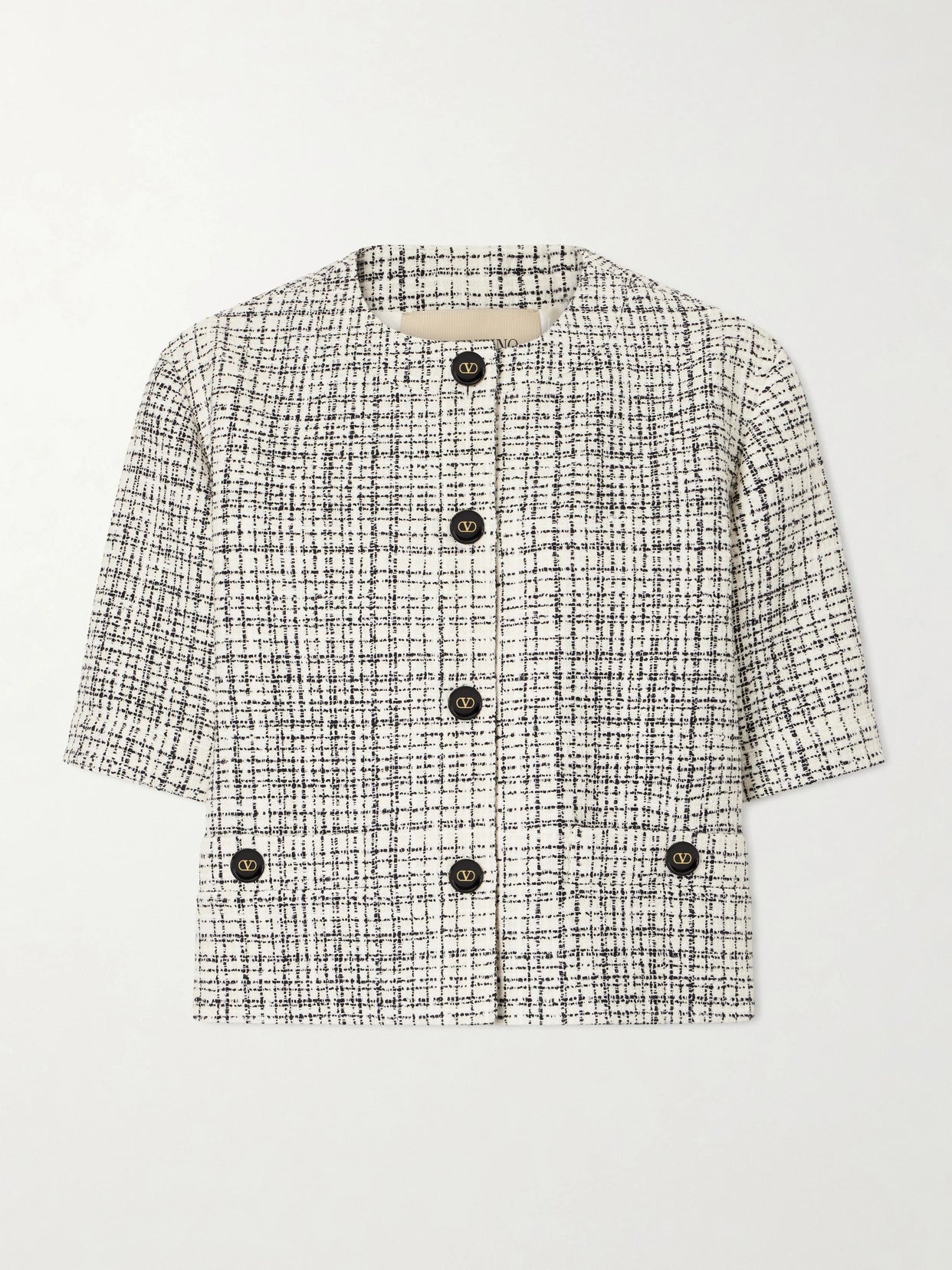 Image of Coats & Jackets. Product name - Tweed Cotton-blend Blazer in White colour by brand - Valentino Garavani