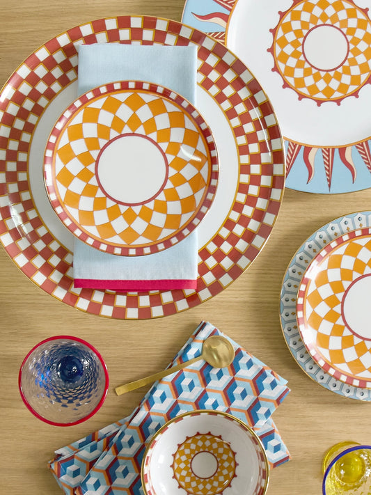 Image of Tableware. Product name - Set Of Two Gold-plated Porcelain Side Plates in Orange colour by brand - La DoubleJ