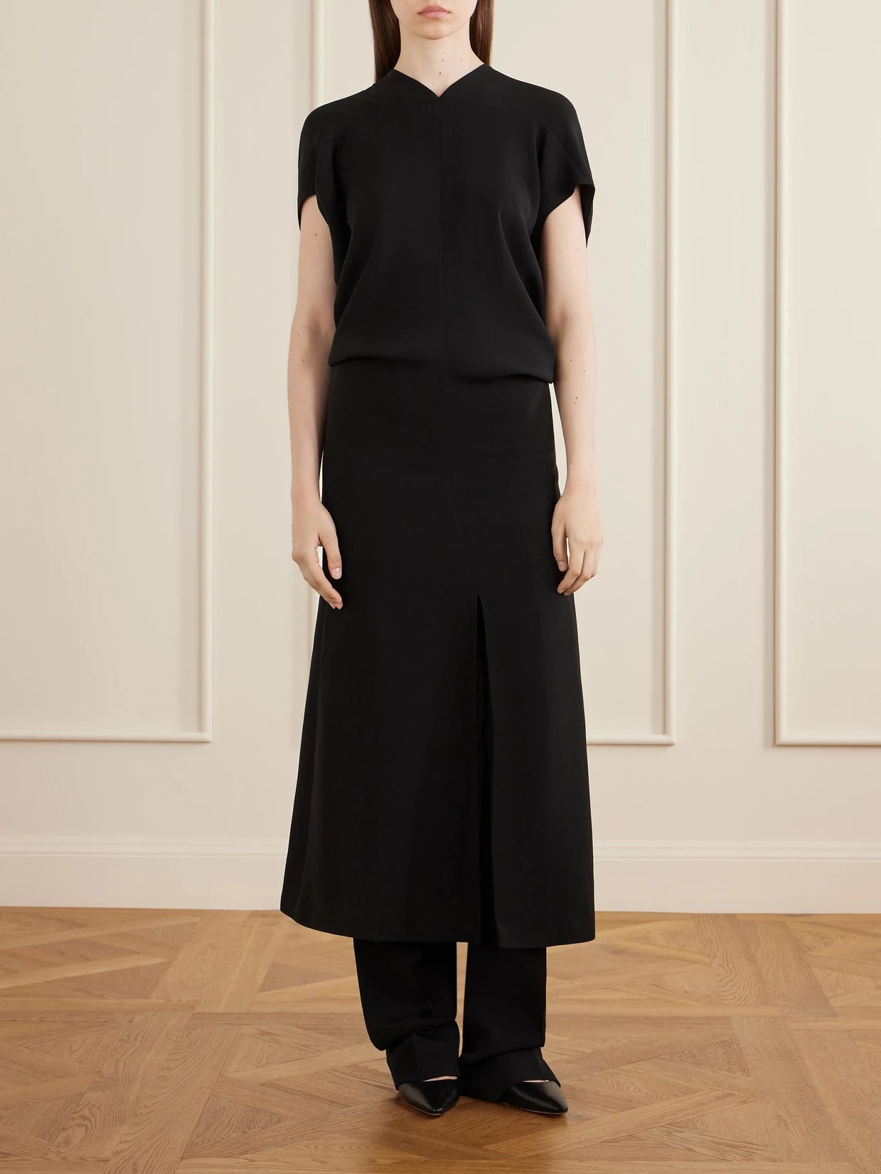 Image of Dresses. Product name - Jeyra Silk Midi Dress in Black colour by brand - The Row