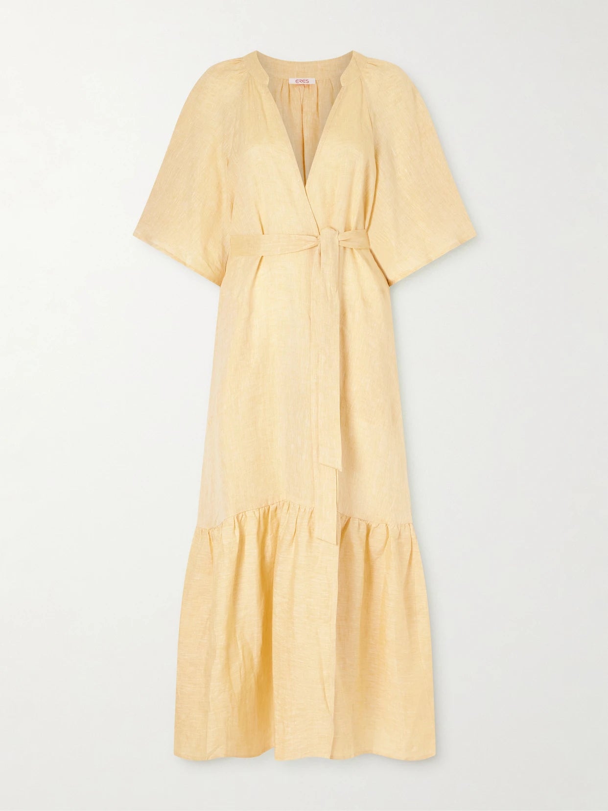 Audacieuse Belted Tiered Linen Midi Dress