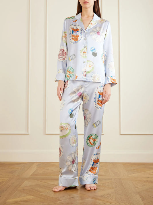 Lila Printed Silk-satin Pajama Set
