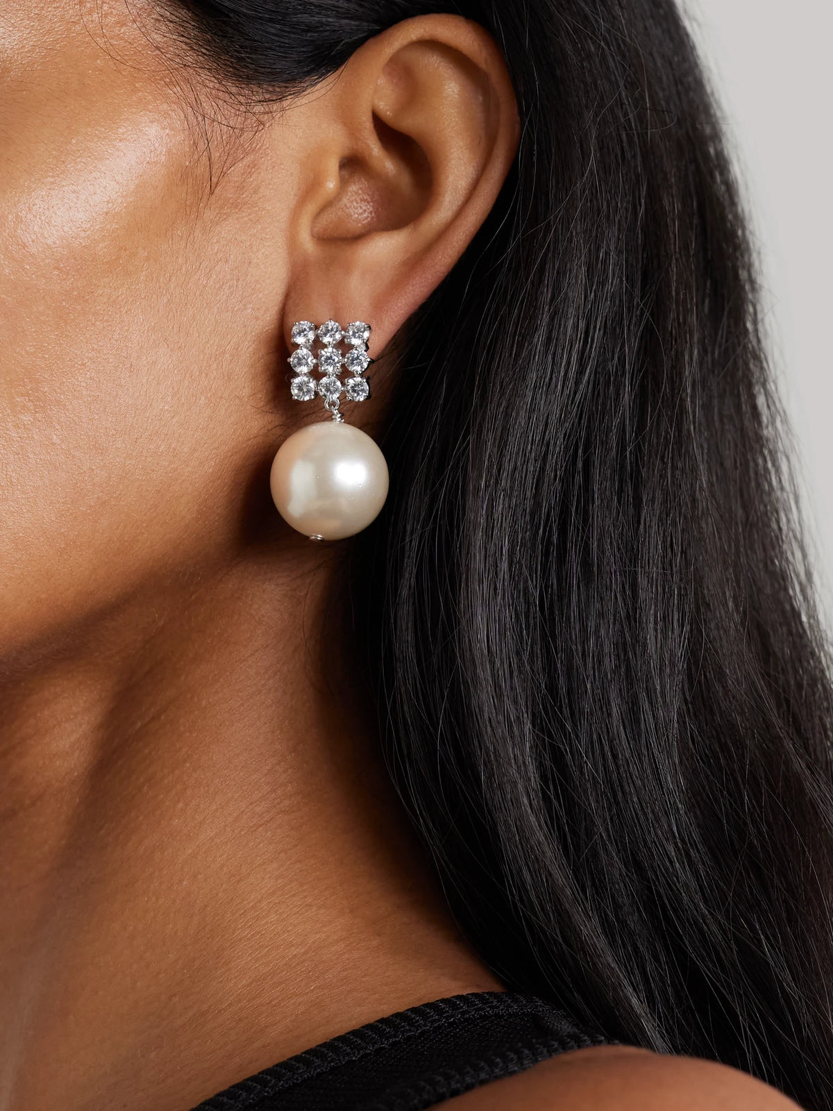 Image of Earrings. Product name - Rhodium-plated, Cubic Zirconia And Pearl Earrings in Silver colour by brand - Completedworks