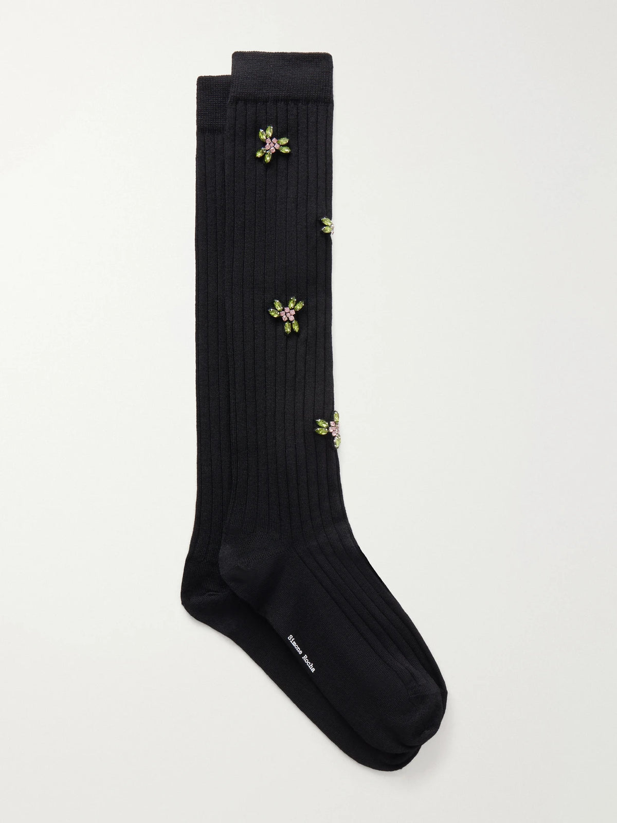 Simone Rocha Embellished Ribbed Merino Wool-blend Socks
