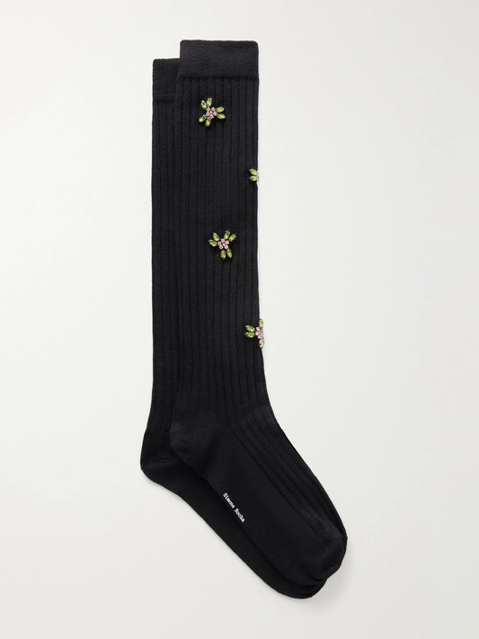 Simone Rocha Embellished Ribbed Merino Wool-blend Socks