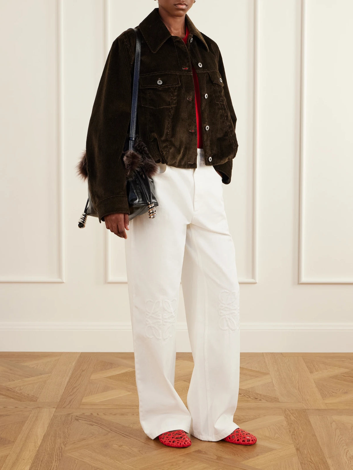 LOEWE Flamenco Medium Shearling-trimmed Leather Clutch