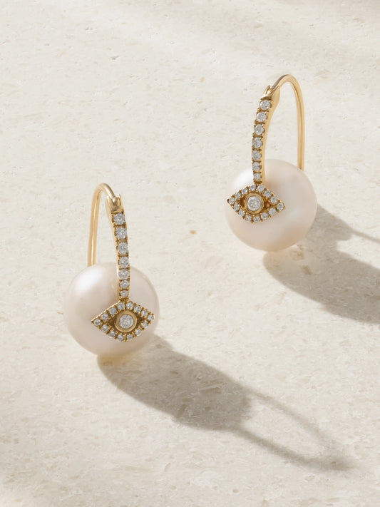 Evil Eye 14-karat Gold, Pearl And Diamond Earrings