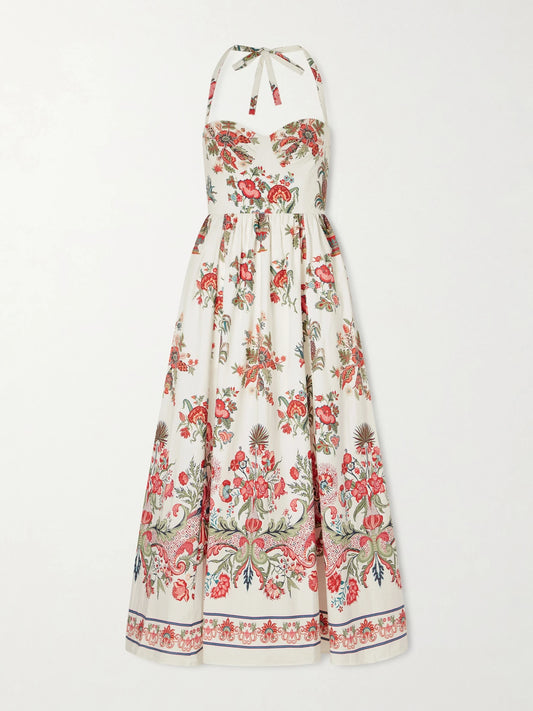 Image of Dresses. Product name - Johanna Chintz Floral-print Cotton Maxi Dress in Red colour by brand - Emporio Sirenuse