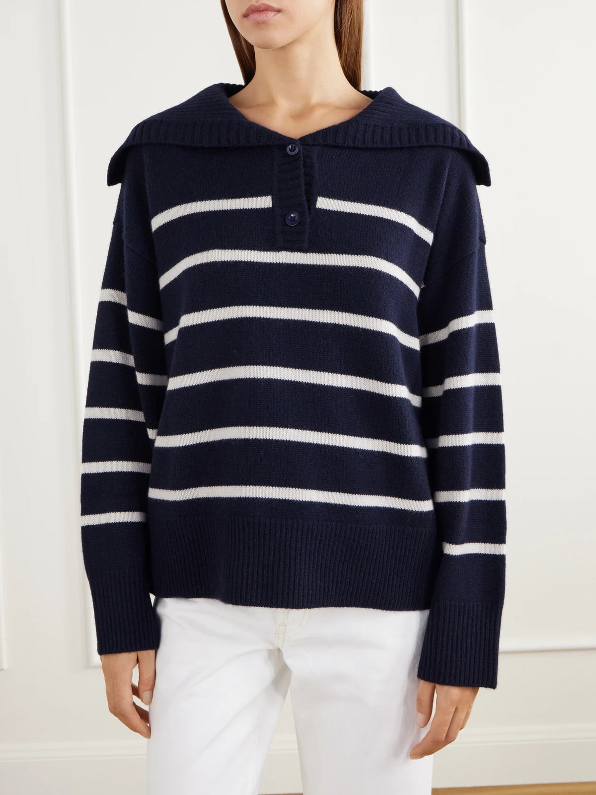FRAME Striped Cashmere Polo Shirt