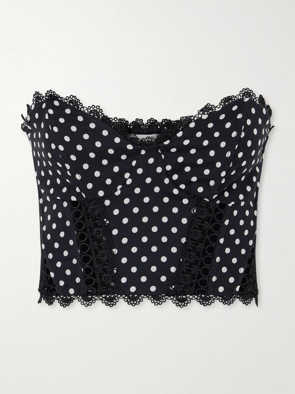 Fiare Cropped Embroidered Polka-dot Cotton-blend Top