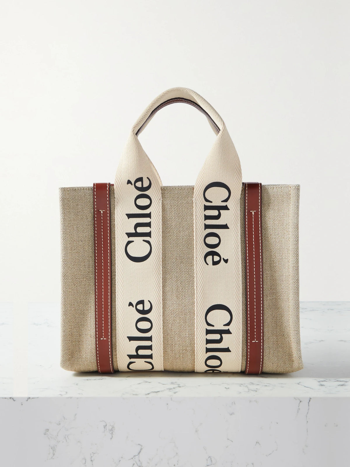 + Net Sustain Woody Small Embroidered Leather-trimmed Linen Tote