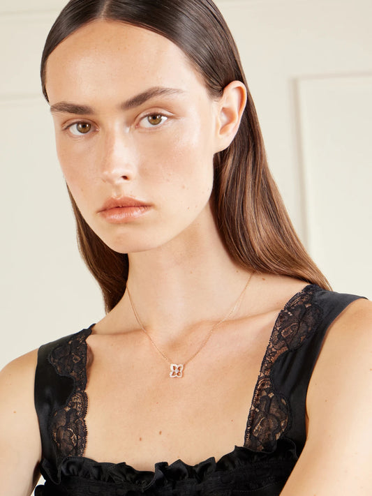 Image of Necklaces. Product name - Lotus By De Beers 18-karat Rose Gold Diamond Necklace in Multi colour by brand - De Beers London