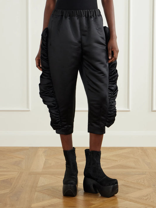 Comme des Garçons Cropped Ruffled Satin Slim-fit Capri Pants