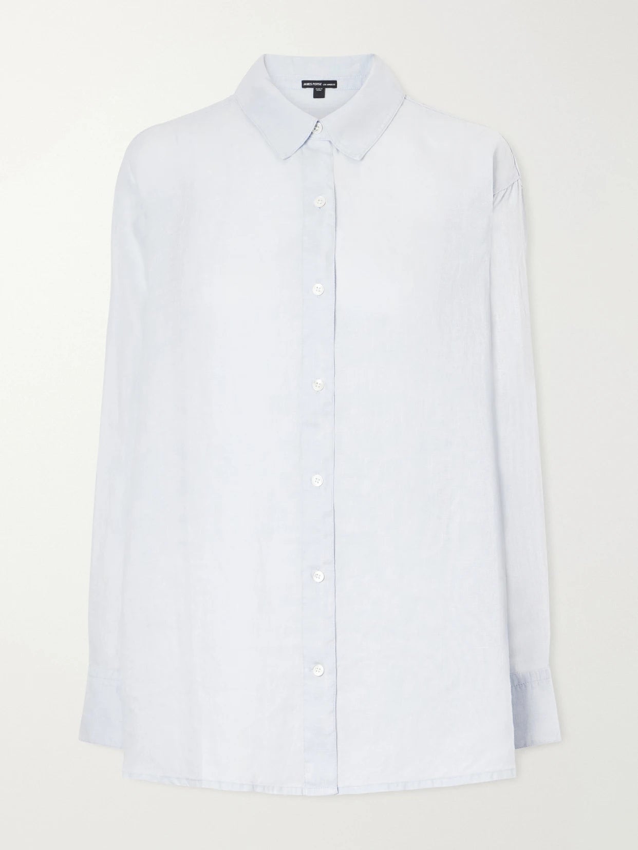 Image of a model wearing Tops. Product name - Linen-canvas Shirt in Blue colour by brand - James Perse