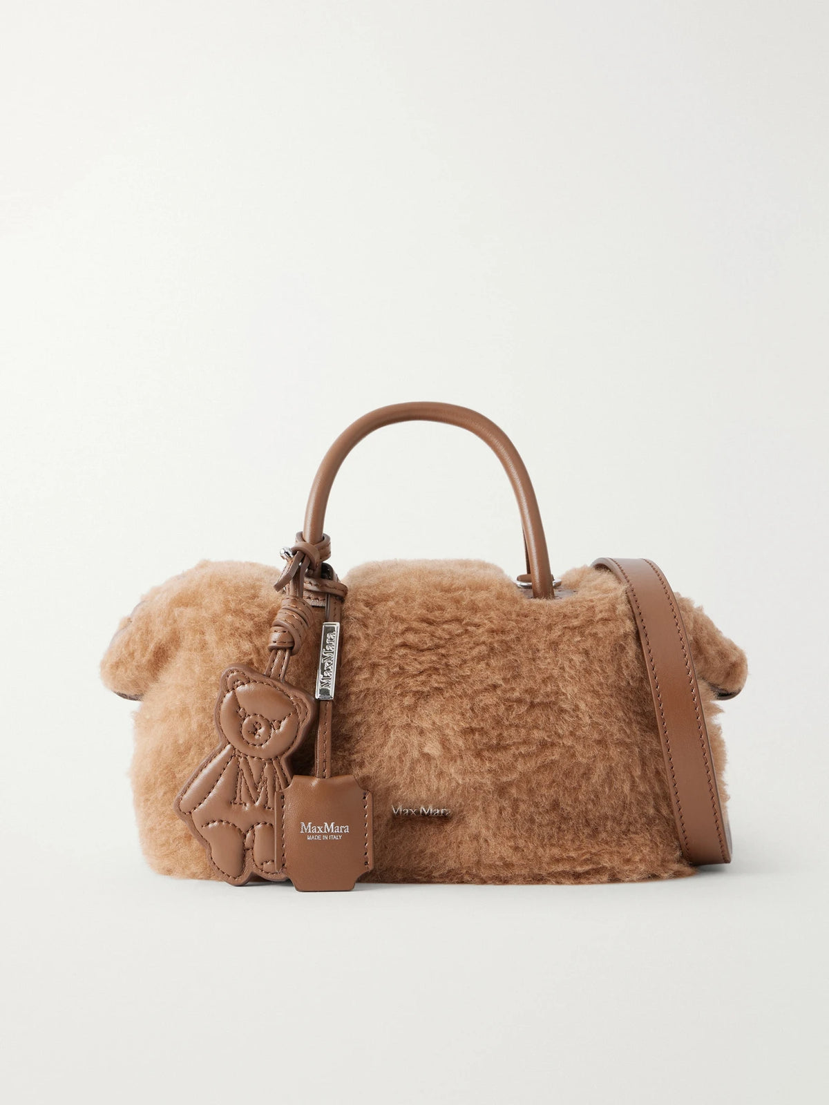 Max Mara Teddy Boston Small Leather-trimmed Camel-hair Top-handle Bag