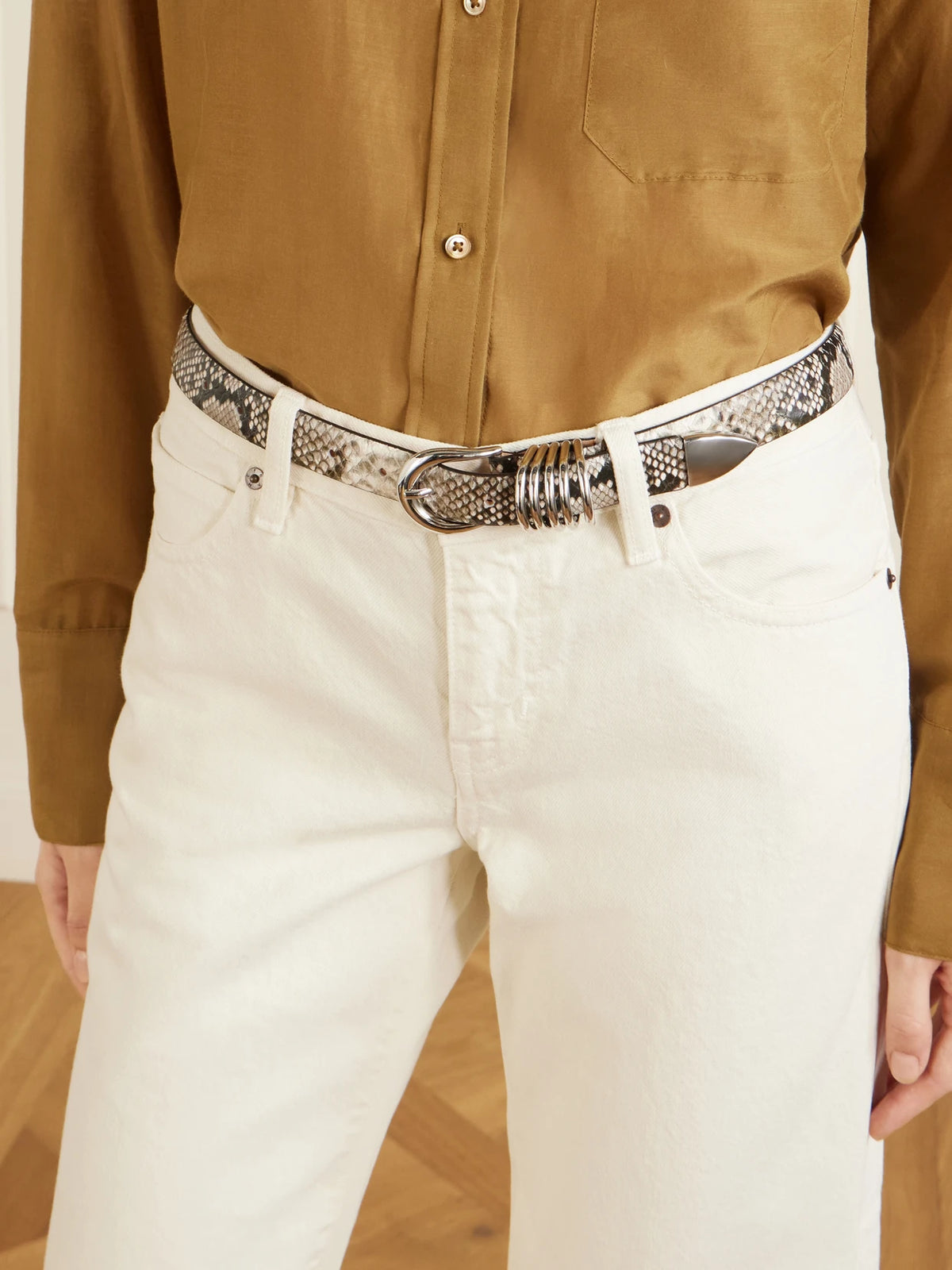 Image of Belts. Product name - Hollyhock Snake-effect Leather Belt in Snake print colour by brand - Déhanche