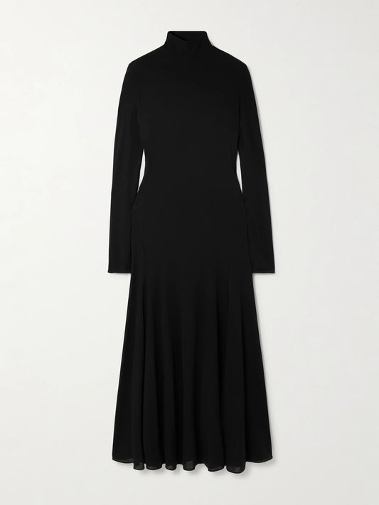 Image of Dresses. Product name - Open-back Jersey Turtleneck Midi Dress in Black colour by brand - Alaïa