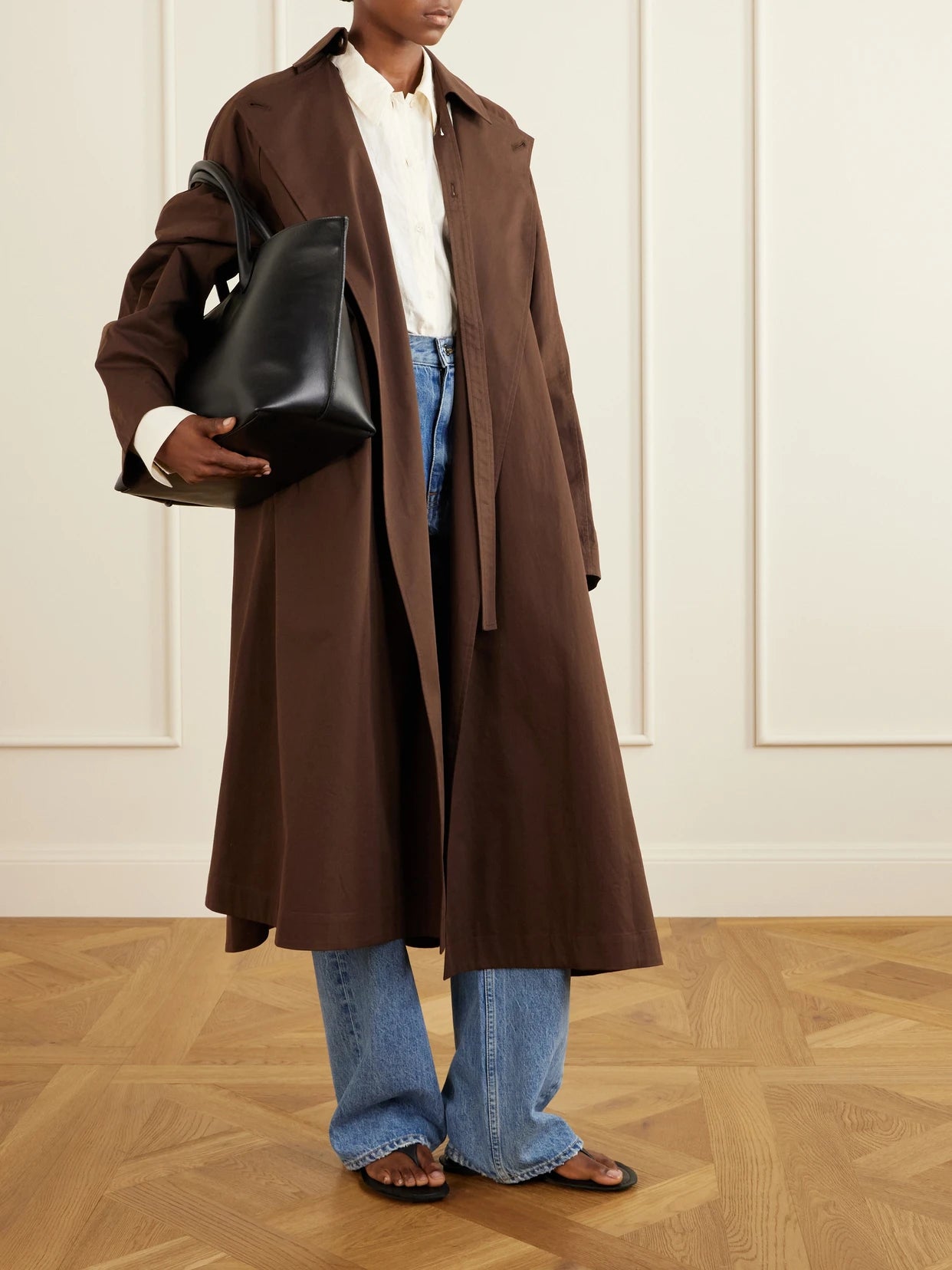 Image of Coats & Jackets. Product name - Delta Cotton-twill Trench Coat in Brown colour by brand - OSSOU