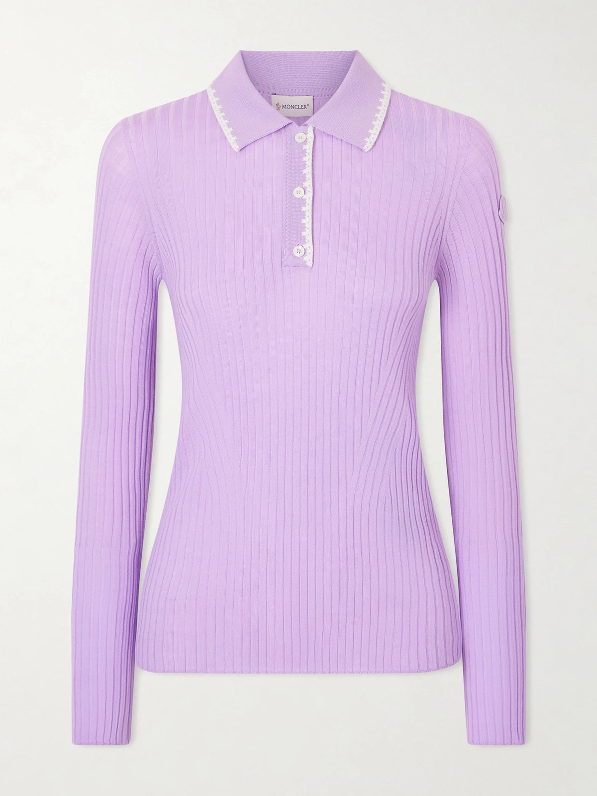 Appliquéd Embroidered Ribbed Wool Polo Shirt