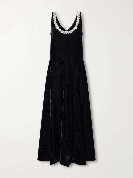 Maria McManus Bead-embellished Velvet Midi Dress