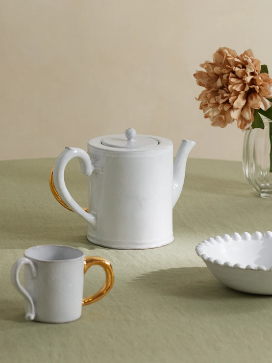 Image of Tableware. Product name - + Sacai Gold-plated Porcelain Teapot in White colour by brand - Astier De Villatte