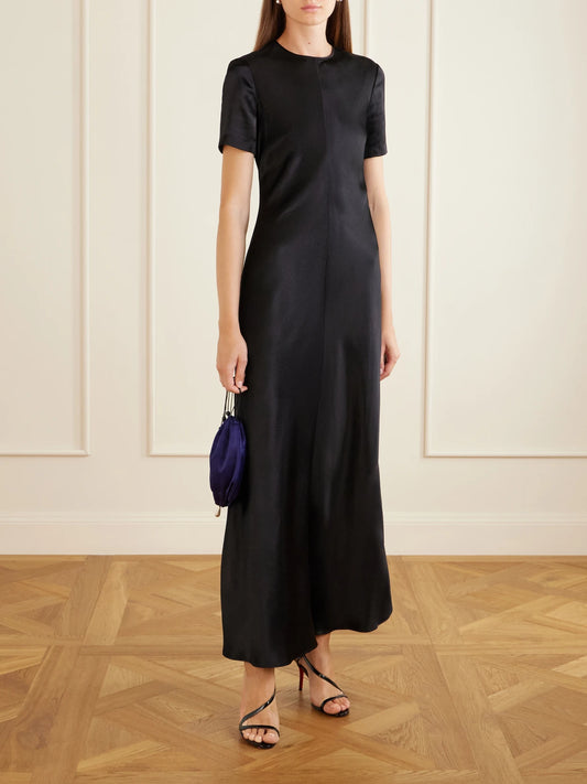 Image of Dresses. Product name - Akriti Satin-crepe Maxi Dress in Black colour by brand - FFORME