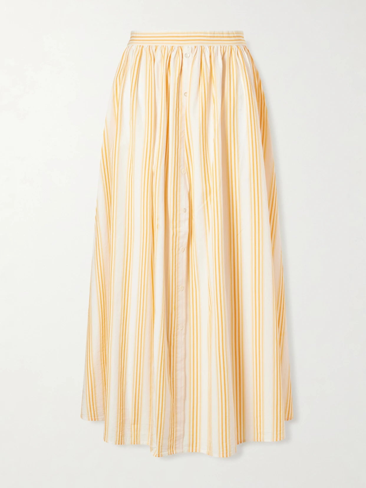 Easy Does It Pleated Striped Cotton-poplin Midi Skirt