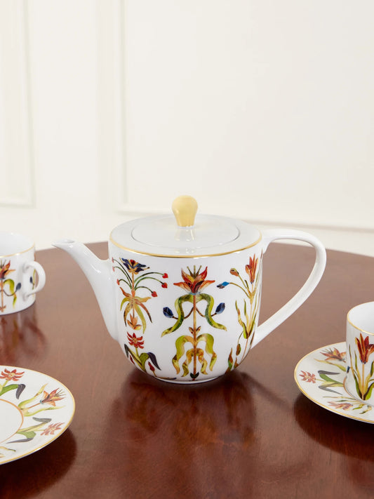 Image of Tableware. Product name - Grand Tour Gold-plated Porcelain Teapot in White colour by brand - L'Objet
