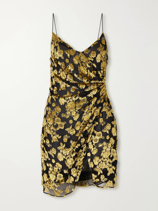 Balmain Gathered Velvet-jacquard Mini Dress