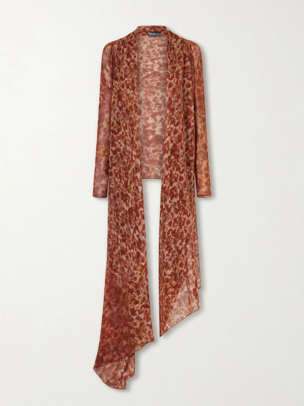 Image of a model wearing Tops. Product name - Meena Printed Silk-crepon Jacket in Orange colour by brand - Cortana