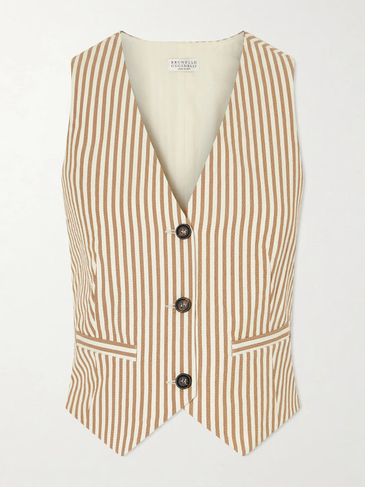 Striped Cotton-blend Seersucker Vest