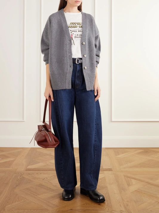 Image of Jeans. Product name - The Spoonful Nerdy Mid-rise Barrel-leg Jeans in Dark denim colour by brand - Mother