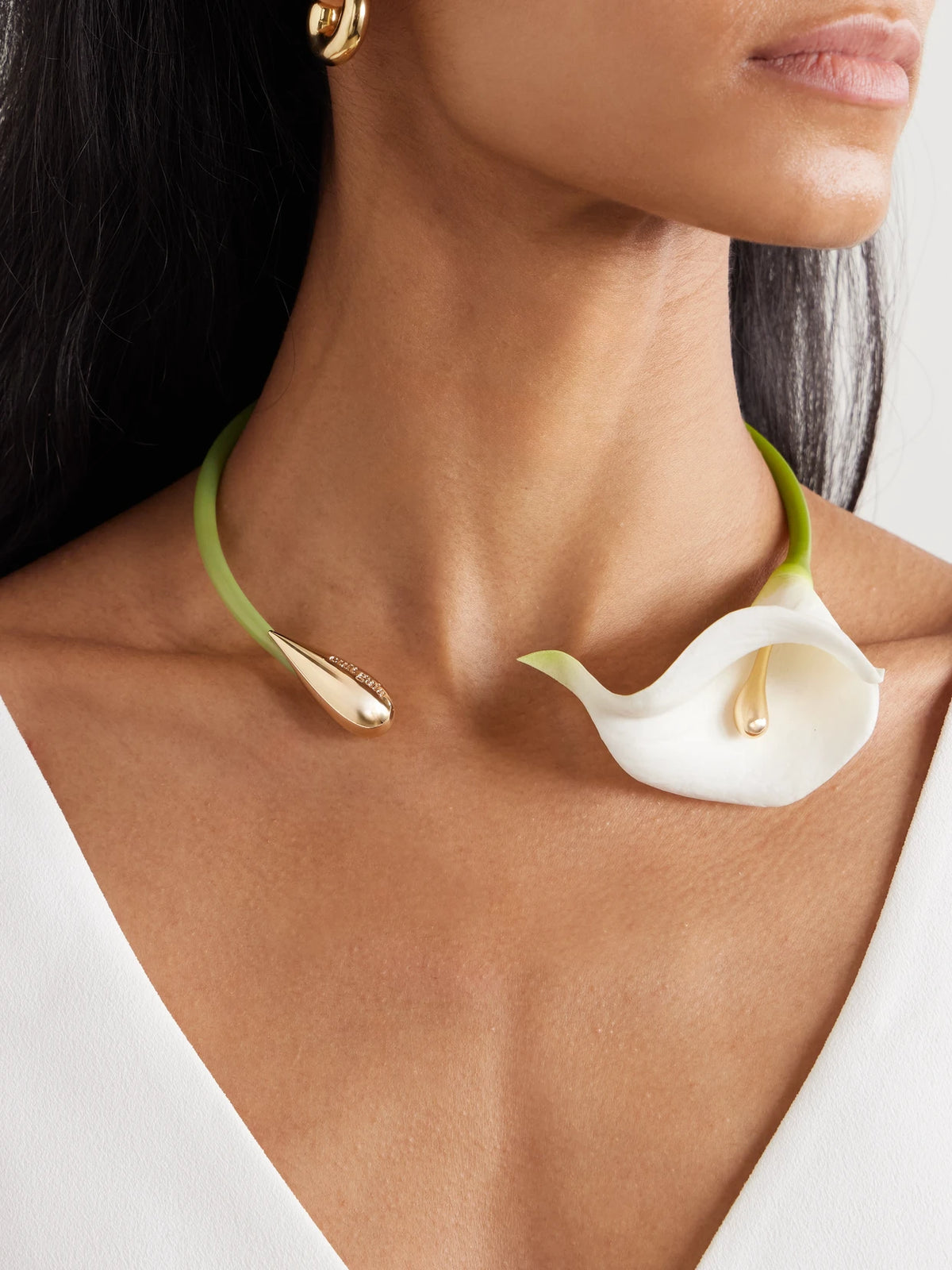 Image of Necklaces. Product name - Calla Vine Tpu And Gold-tone Choker in White colour by brand - Cult Gaia