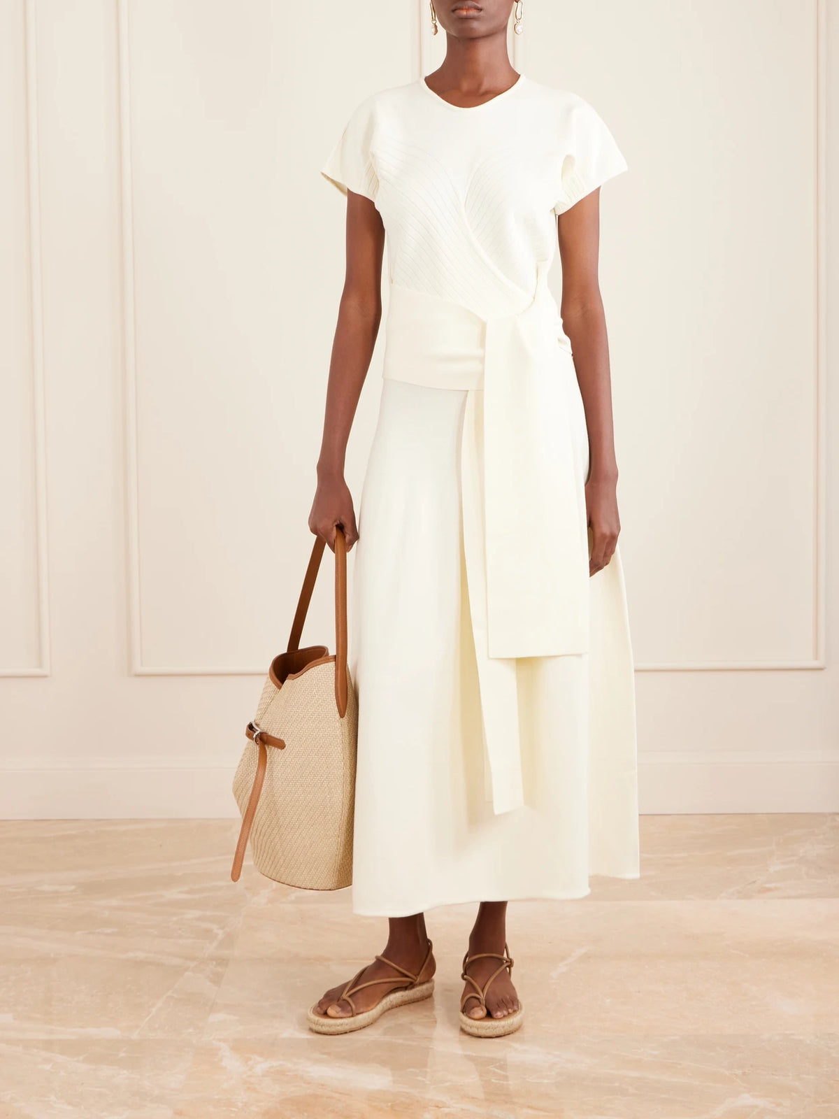 Buckled Leather-trimmed Woven Raffia Shoulder Bag