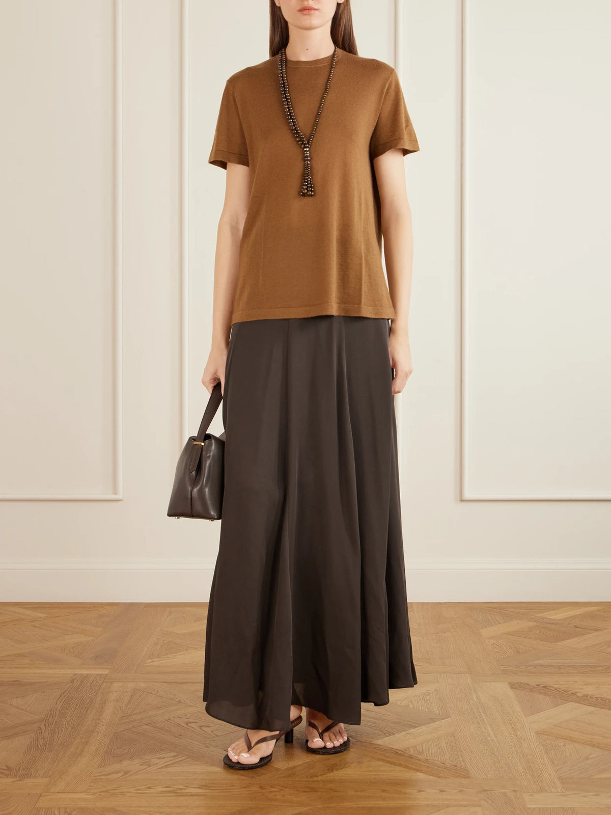 Image of Sleepwear & Loungewear. Product name - Cashmere T-shirt in Brown colour by brand - Co