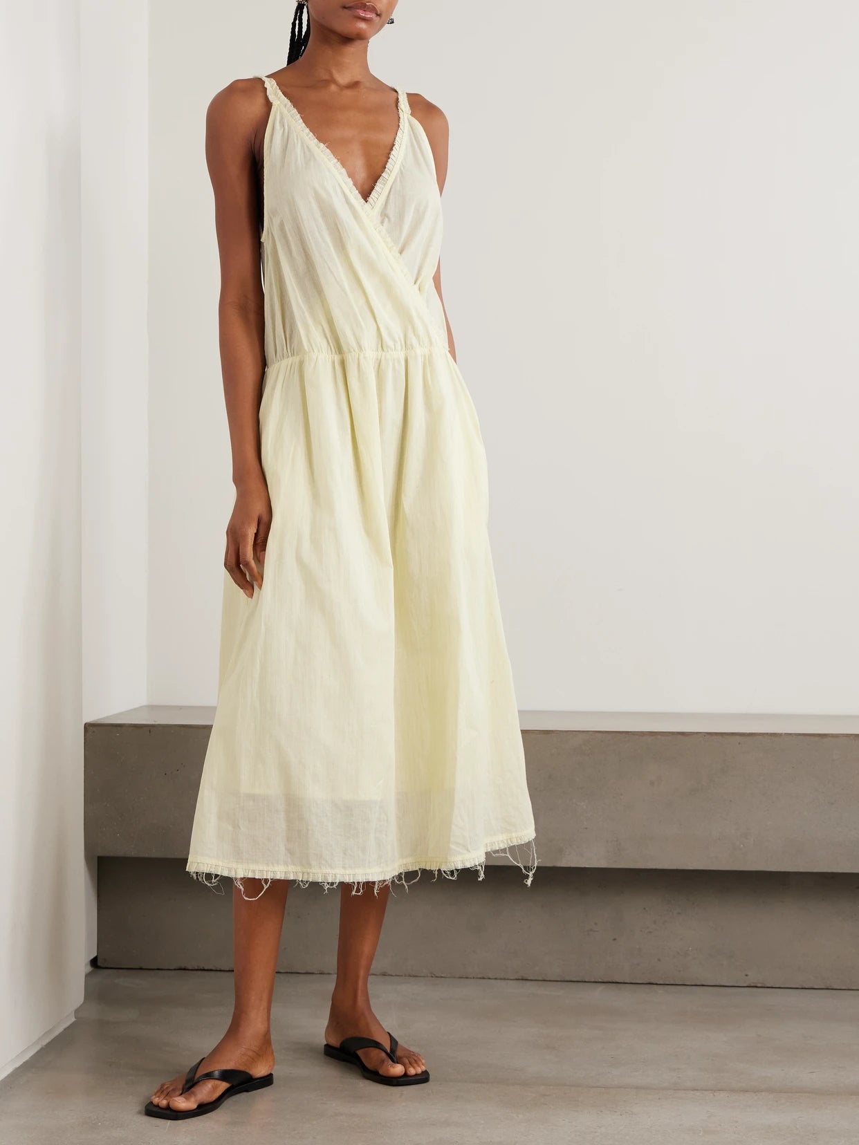Crossed Wrap-effect Striped Organic Cotton Midi Dress
