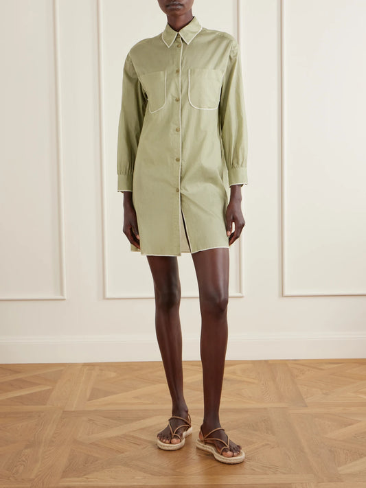 Image of a model wearing Tops. Product name - Phare Cotton Shirt in Green colour by brand - Eres